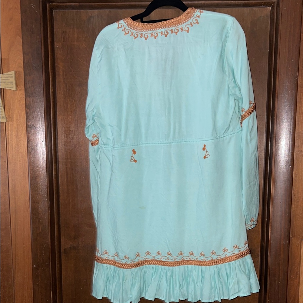 Moda International Turquoise Boho Dress with Brown Embroidery - Picture 7 of 7